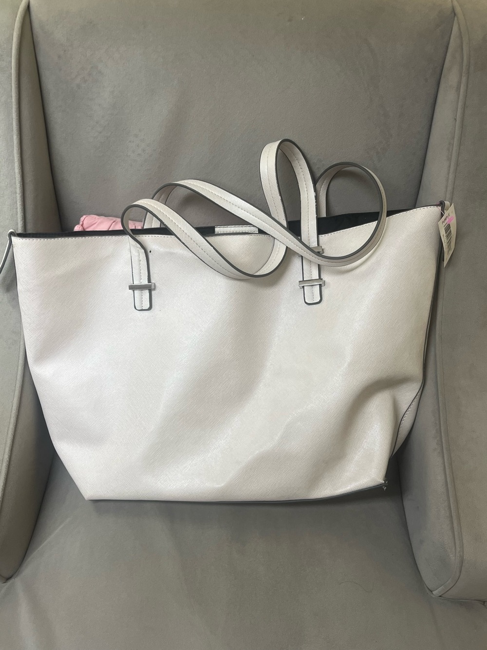 Fabletics White Leather Tote Bag with Double Straps